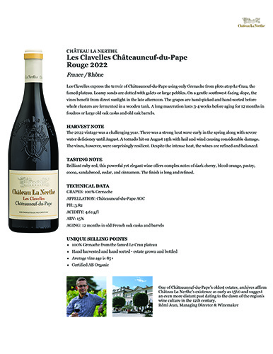 Les Clavelles Châteauneuf-du-Pape Rouge 2022 Fact Sheet