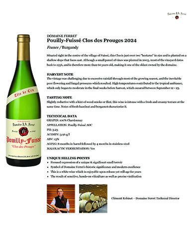 Pouilly-Fuissé Clos des Prouges 2024 Fact Sheet