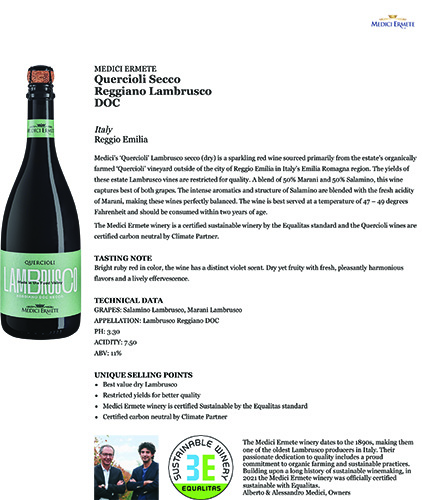 Quercioli Secco Reggiano Lambrusco DOC Fact Sheet