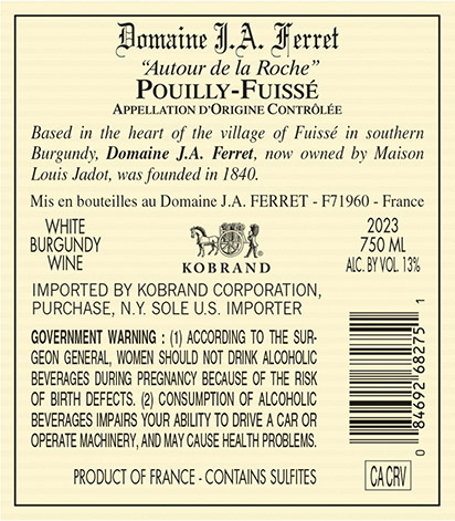 Pouilly-Fuissé Autour de la Roche 2023 Back Label