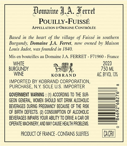 Pouilly-Fuissé 2023 Back Label