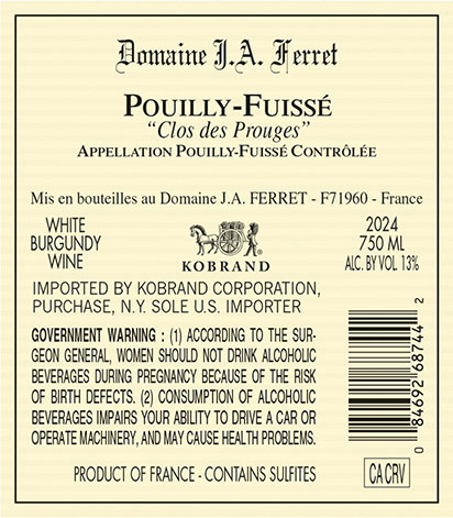 Pouilly-Fuissé Clos des Prouges 2024 Back Label