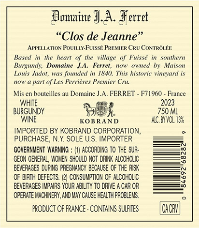 Pouilly-Fuissé Tête de Cru Clos de Jeanne 2023 Back Label