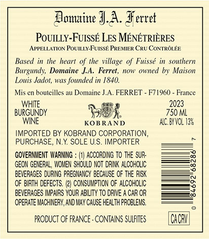 Pouilly-Fuissé Hors-Classe Les Ménétrières 2023 Back Label