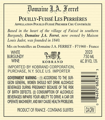 Pouilly-Fuissé Tête de Cru Les Perrières 2023 Back Label