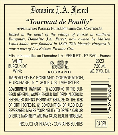 Pouilly-Fuissé Hors-Classe Tournant de Pouilly 2023 Back Label