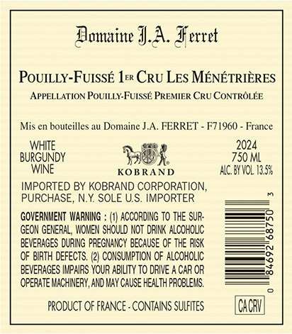 Pouilly-Fuissé Hors-Classe Les Ménétrières 2024 Back Label