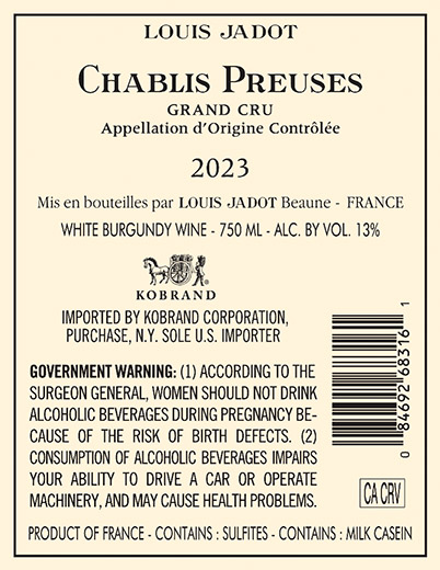 Chablis Grand Cru Preuses 2023 Back Label