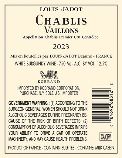 Chablis Premier Cru Vaillons 2023 Back Label