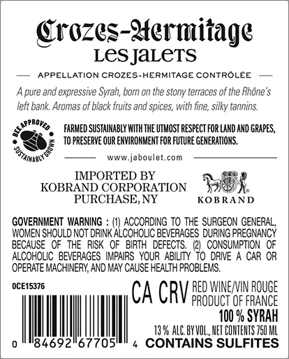 Les Jalets Crozes-Hermitage Rouge 2023 Back Label
