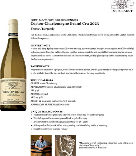 Corton-Charlemagne Grand Cru 2023 Fact Sheet