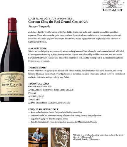 Corton Clos du Roi Grand Cru 2023 Fact Sheet