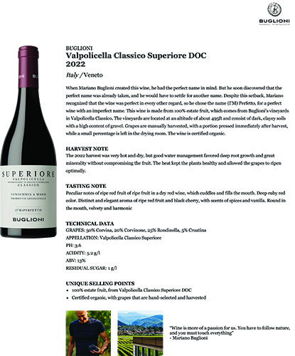 Valpolicella Classico Superiore DOC 2022 Fact Sheet