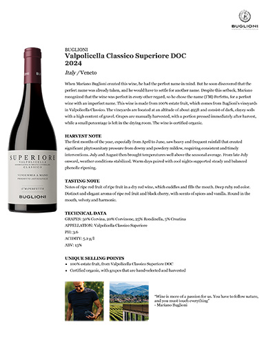 Valpolicella Classico Superiore DOC 2024 Fact Sheet
