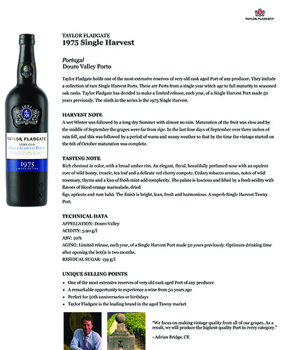 1975 Single Harvest Fact Sheet