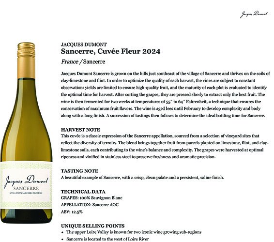 Sancerre, Cuvée Fleur 2024 Fact Sheet
