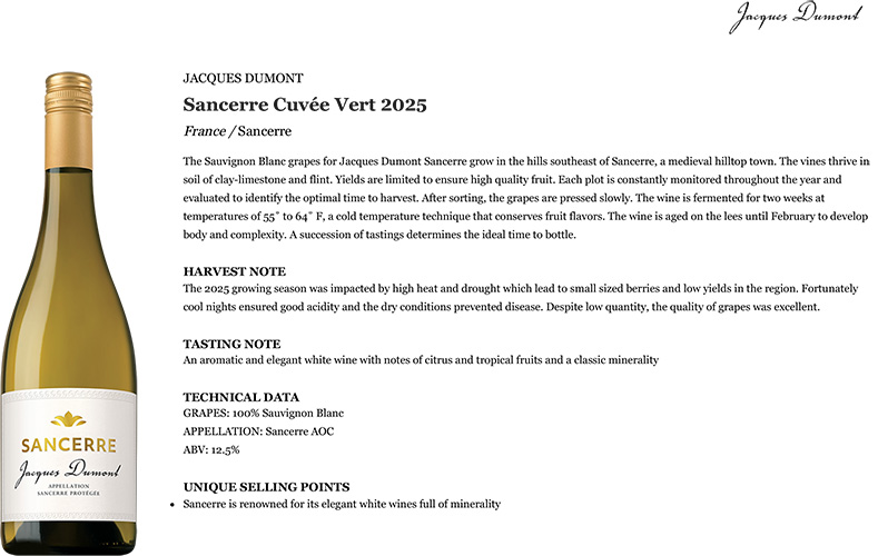 Sancerre, Cuvée Vert 2025 Fact Sheet
