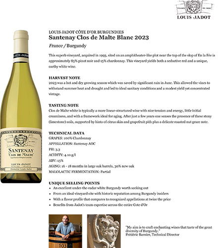 Santenay Clos de Malte Blanc 2023 Fact Sheet