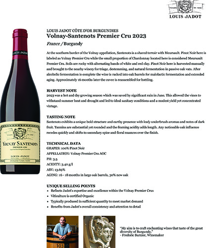Volnay-Santenots Premier Cru 2023 Fact Sheet