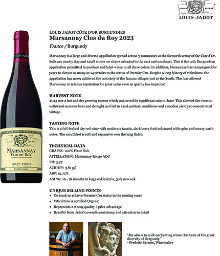 Marsannay Clos du Roy 2023 Fact Sheet