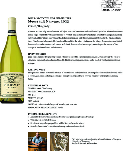 Meursault Narvaux 2023 Fact Sheet