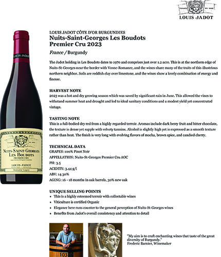 Nuits-Saint-Georges Les Boudots Premier Cru 2023 Fact Sheet