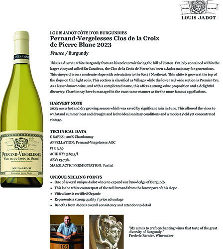 Pernand-Vergelesses Clos de la Croix de Pierre Blanc 2023 Fact Sheet