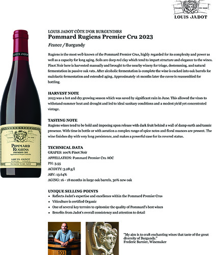 Pommard Rugiens Premier Cru 2023 Fact Sheet