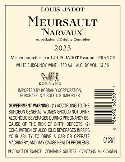 Meursault Narvaux 2023 Back Label