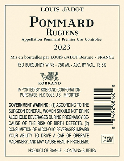 Pommard Rugiens Premier Cru 2023 Back Label