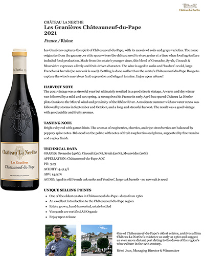 Les Granières Châteauneuf-du-Pape 2021 Fact Sheet