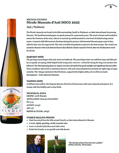 Nivole Moscato d’Asti DOCG 2025 Fact Sheet