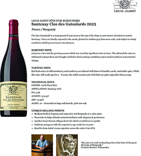 Santenay Clos des Gatsulards 2023 Fact Sheet