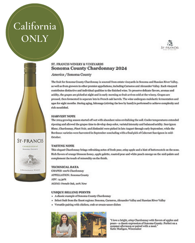 NEW PACKAGING (CA ONLY!) Sonoma County Chardonnay 2024 Fact Sheet
