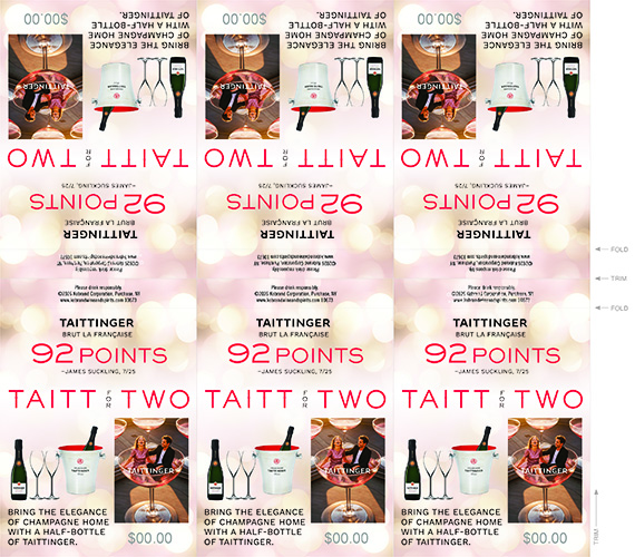 Champagne Taittinger Taitt for Two James Suckling Shelf Talker ( Editable PDF Off-Premise) – 92 Points