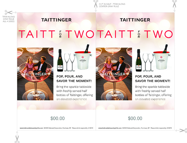 Champagne Taittinger Taitt for Two Table Tent (Editable PDF On-Premise)