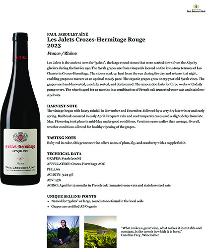 Les Jalets Crozes-Hermitage Rouge 2023 Fact Sheet