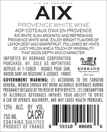 AIX Provence White 2025 Back Label