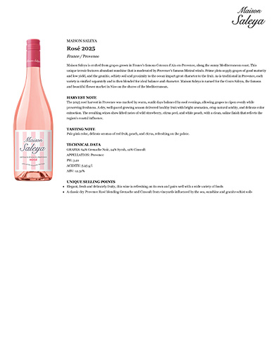 Maison Saleya Rosé 2025 Fact Sheet