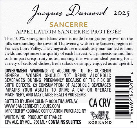 Sancerre 2025 Back Label