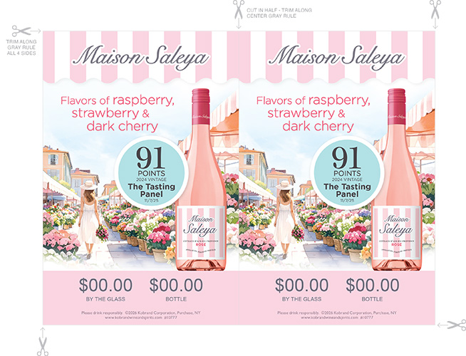 Maison Saleya Rosé 2024 Tasting Panel Insert Table Tent – 91 Points (Editable PDF)