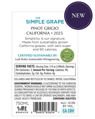 Pinot Grigio 2025 Back Label – NEW