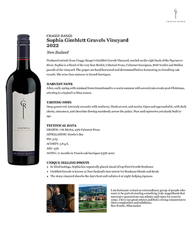 Sophia Gimblett Gravels Vineyard 2022 Fact Sheet