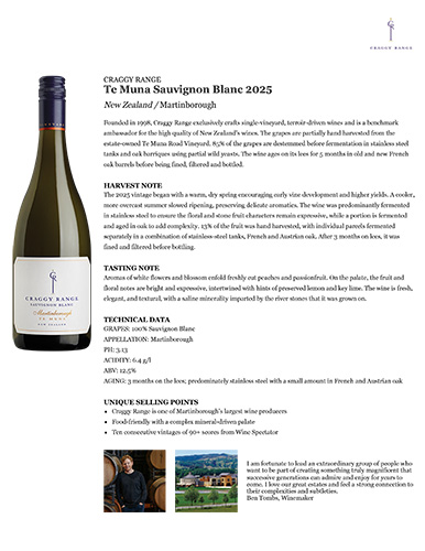 Te Muna Sauvignon Blanc 2025 Fact Sheet