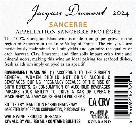 Sancerre 2024 Back Label