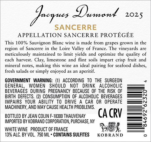 Sancerre 2025 Back Label – NEW