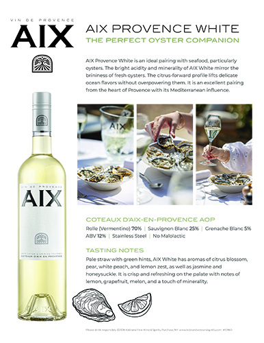 AIX Provence White Oyster Pairing Sell Sheet
