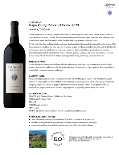 Napa Valley Cabernet Franc 2023 Fact Sheet