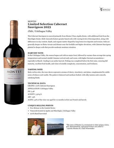 Limited Selection Cabernet Sauvignon 2023 Fact Sheet