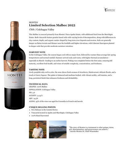 Limited Selection Malbec 2023 Fact Sheet